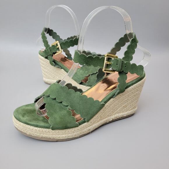 Ted Baker Shoes - Ted Baker London Wedge Espadrille Sandal Green Suede Scallop Size 7.5 US 38 EU